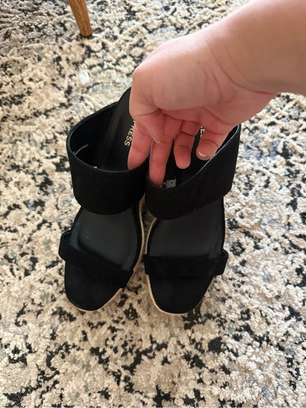 Express Black Suede Double Strap Wedges